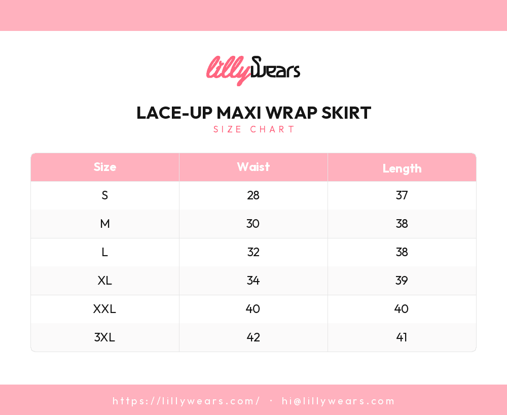 Lace-Up Maxi Wrap Skirt size chart