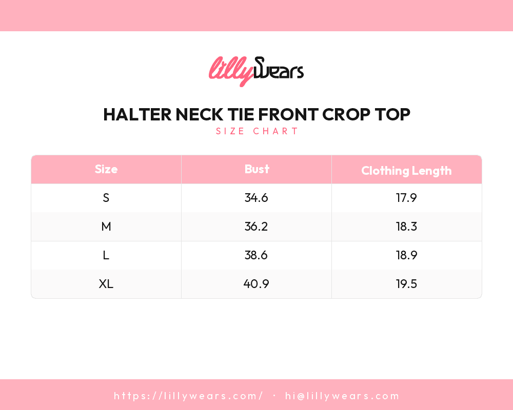 Halter Neck Tie Front Crop Top size chart