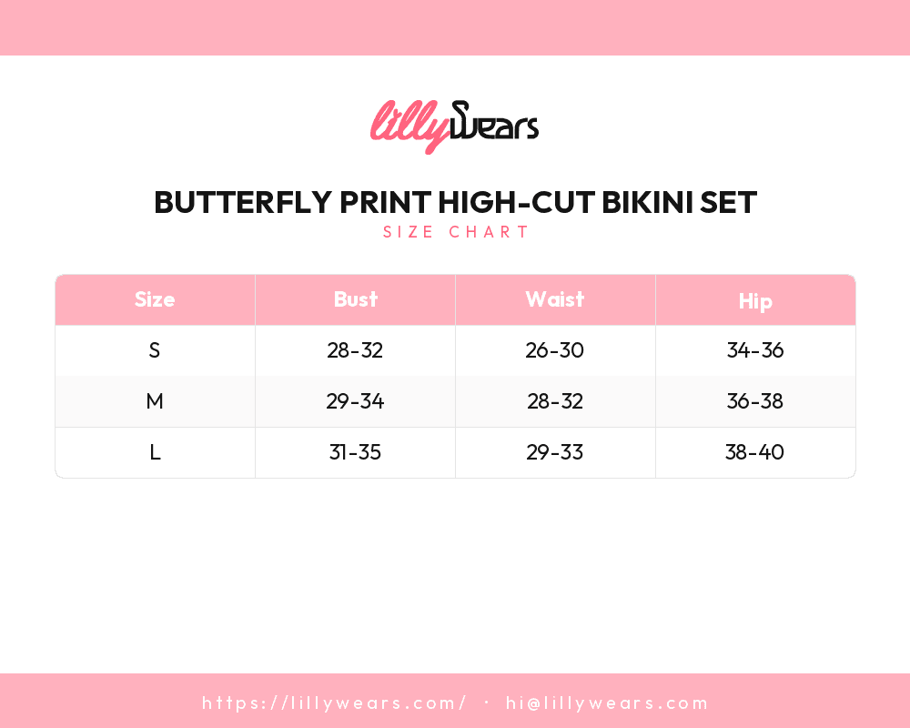 Butterfly Print High-Cut Bikini Set size chart