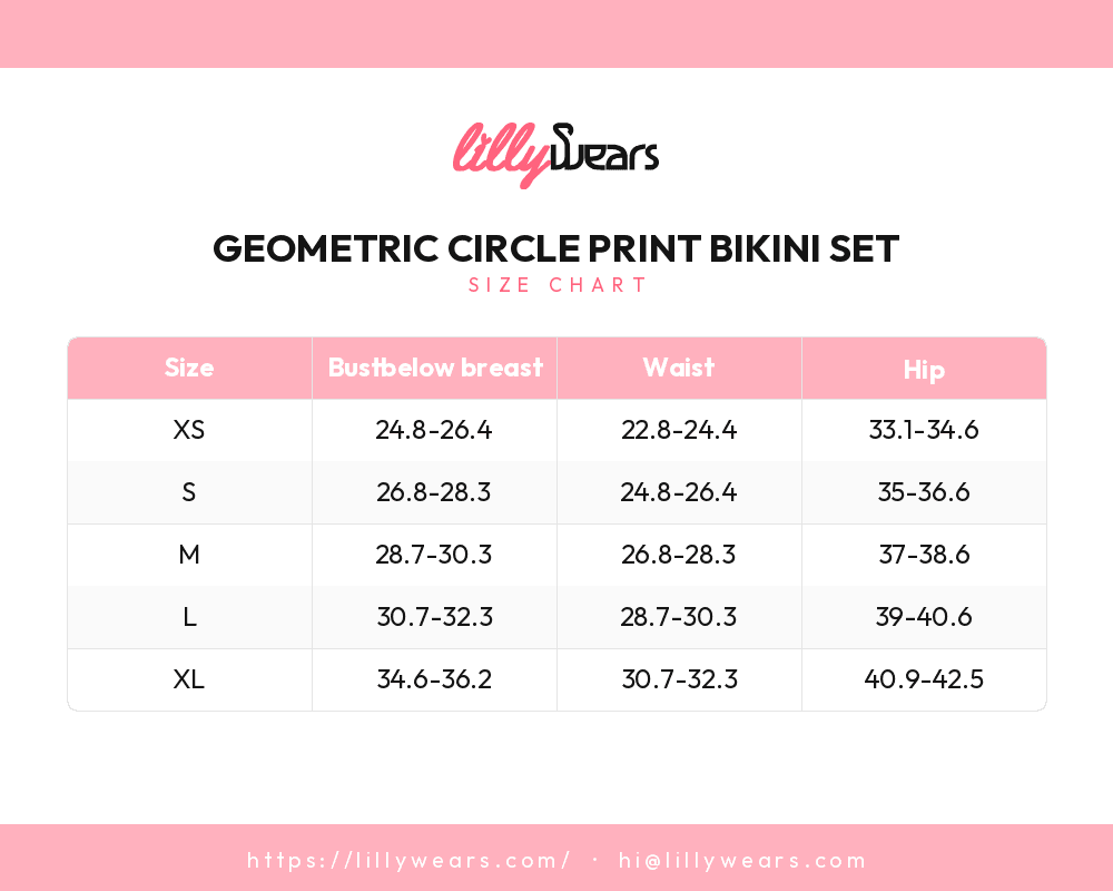 Geometric Circle Print Bikini Set size chart