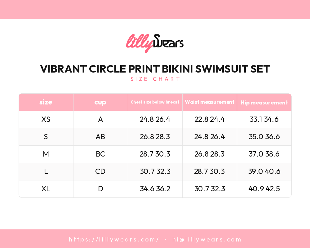 Vibrant Circle Print Bikini Swimsuit Set size chart