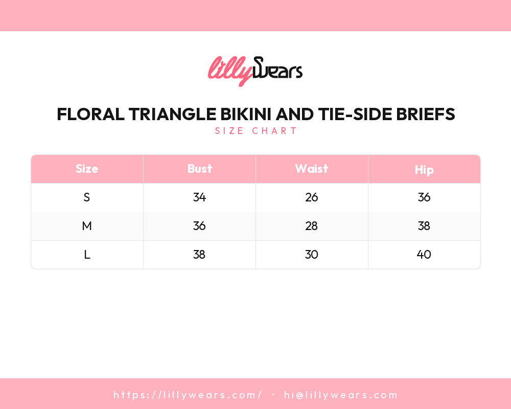 Floral Triangle Bikini and Tie-Side Briefs size chart