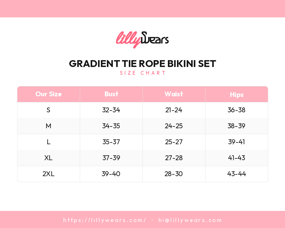 Gradient Tie Rope Bikini Set size chart