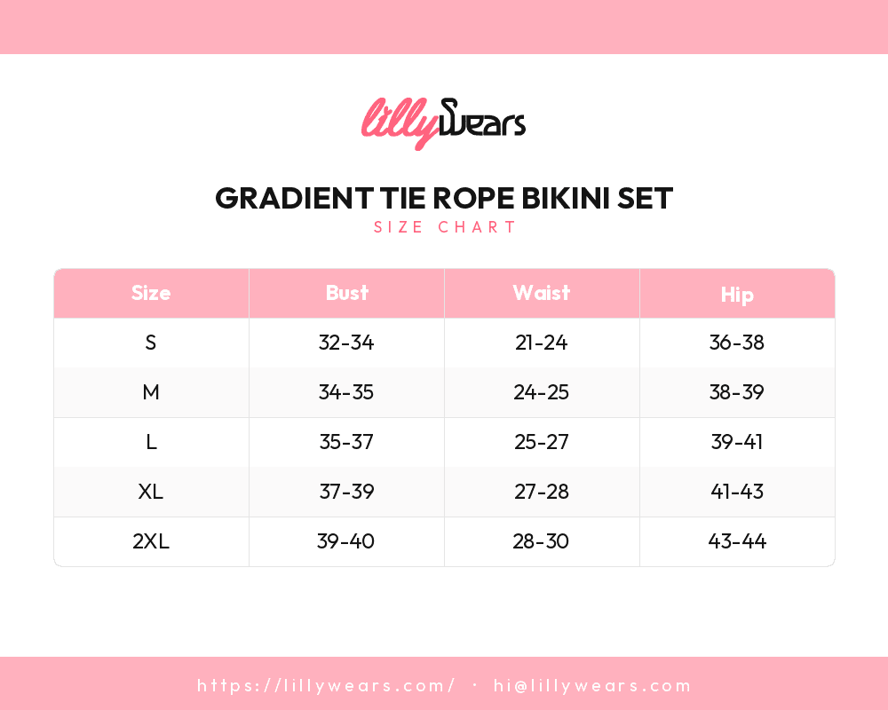 Gradient Tie Rope Bikini Set size chart