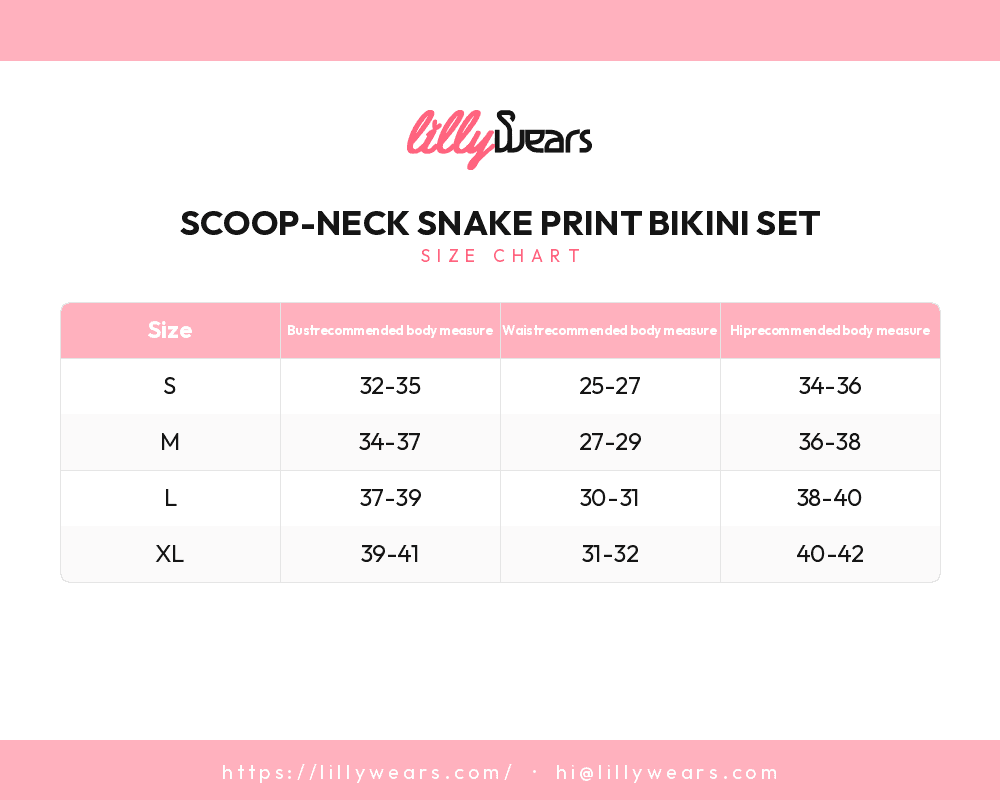 Scoop-Neck Snake Print Bikini Set size chart