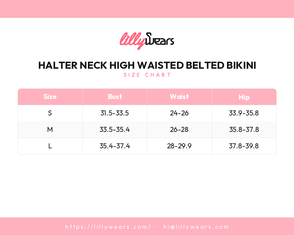 Halter Neck High Waisted Belted Bikini size chart