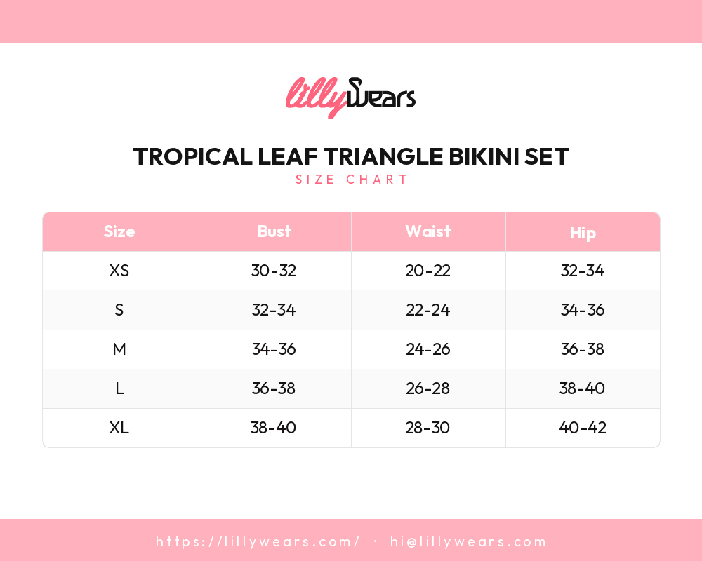 Tropical Leaf Triangle Bikini Set size chart