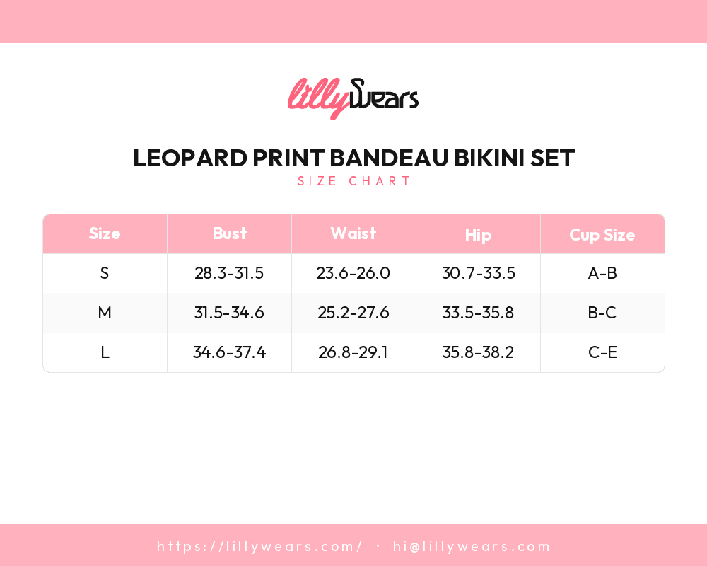 Leopard Print Bandeau Bikini Set size chart