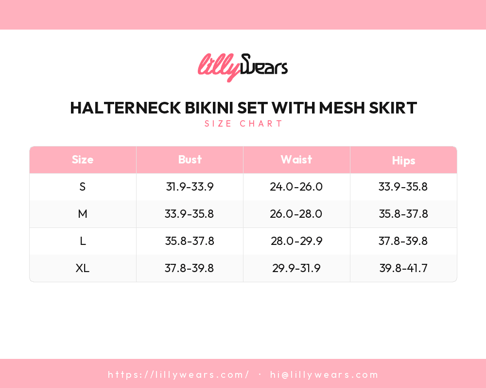 Halterneck Bikini Set with Mesh Skirt size chart