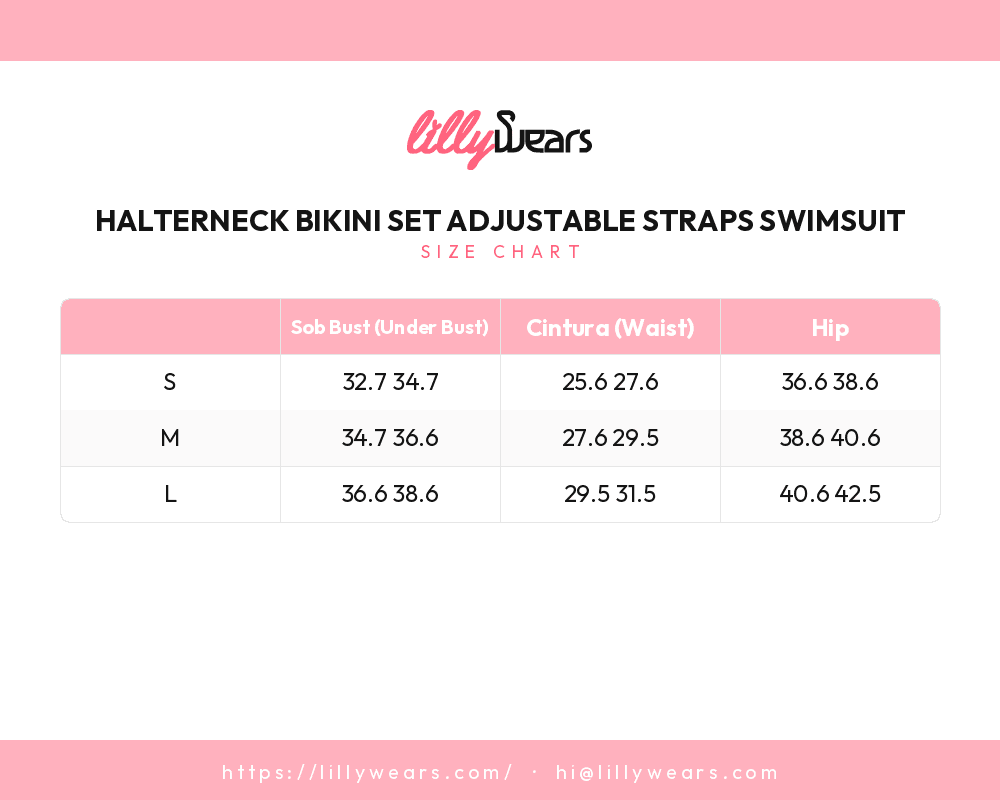 Halterneck Bikini Set Adjustable Straps Swimsuit size chart