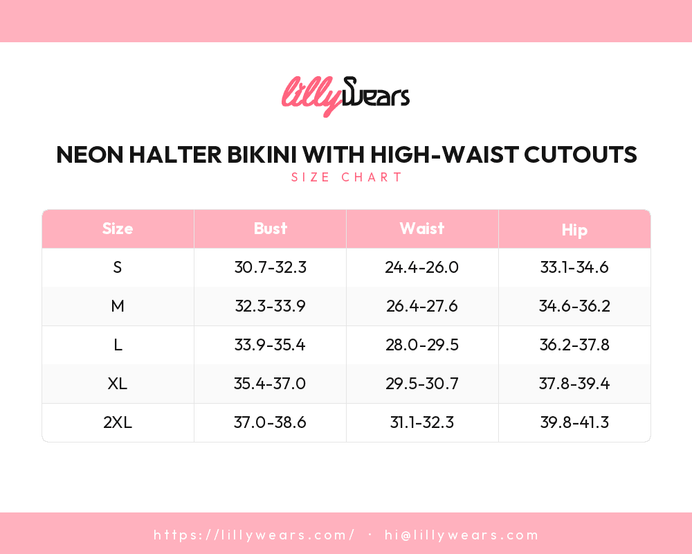 Neon Halter Bikini with High-Waist Cutouts size chart