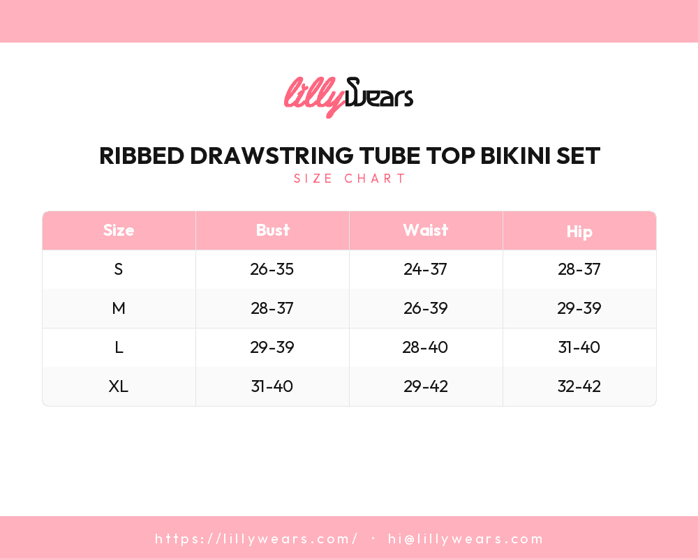 Ribbed Drawstring Tube Top Bikini Set size chart