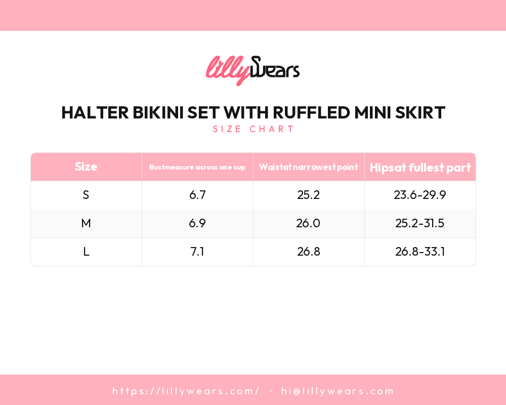 Halter Bikini Set with Ruffled Mini Skirt size chart