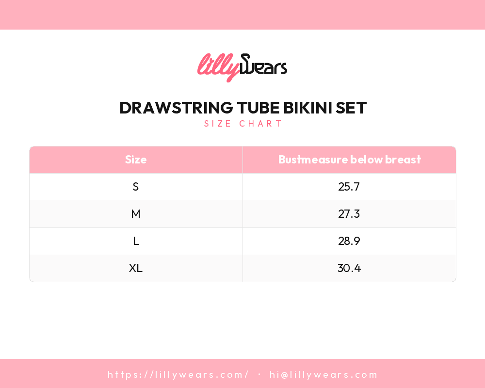 Drawstring Tube Bikini Set size chart