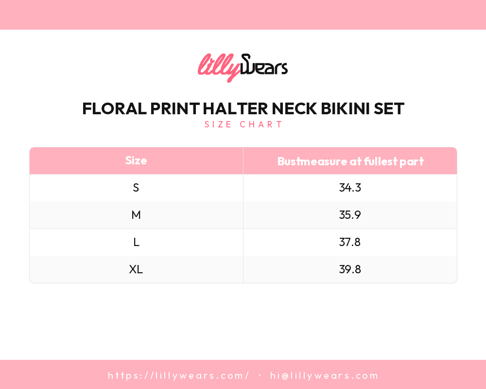 Floral Print Halter Neck Bikini Set size chart