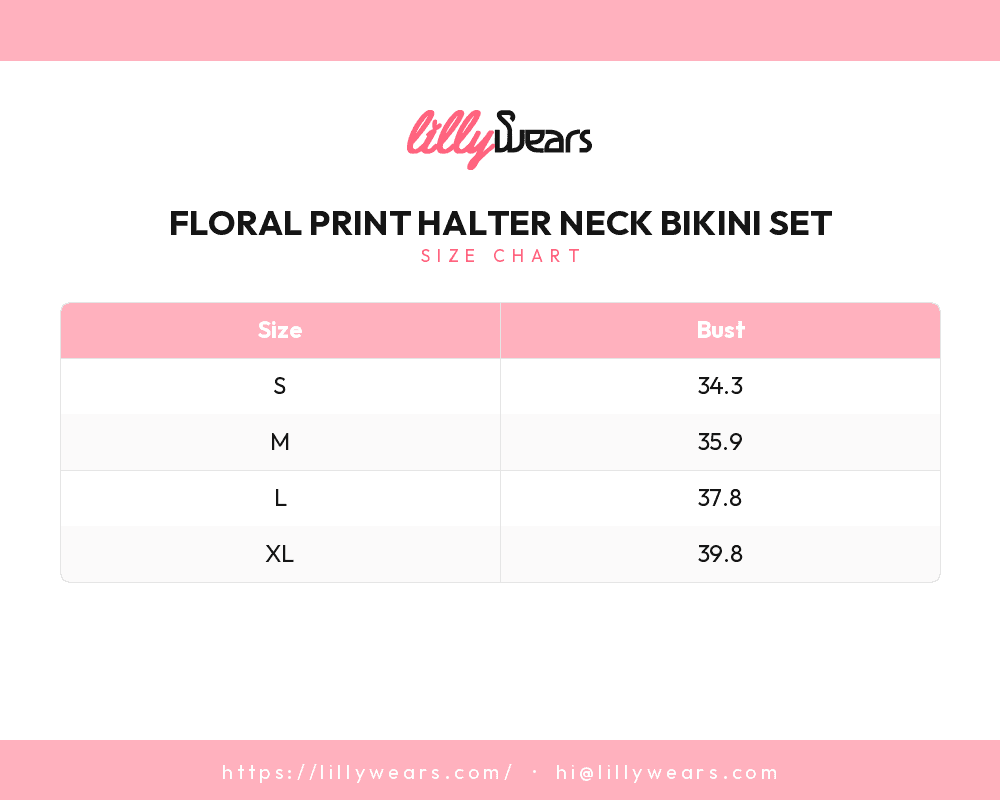 Floral Print Halter Neck Bikini Set size chart