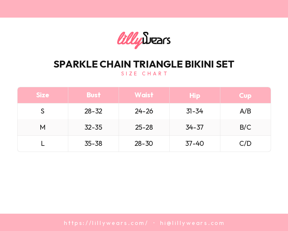Sparkle Chain Triangle Bikini Set size chart