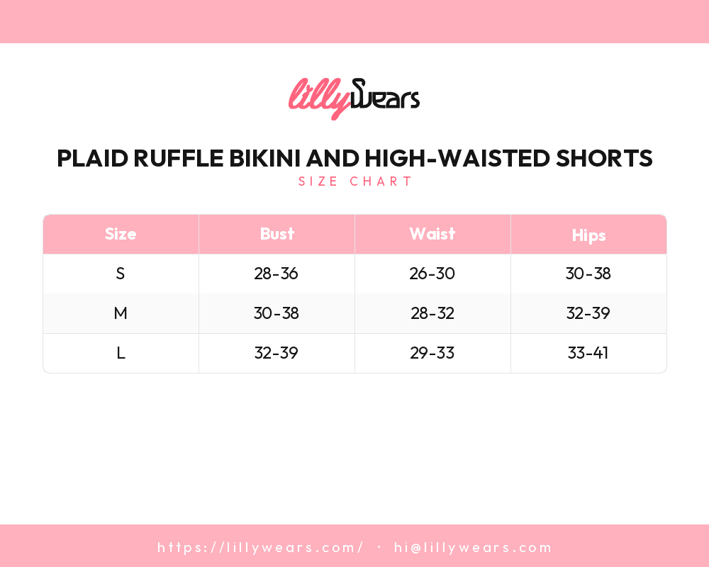 Plaid Ruffle Bikini and High-Waisted Shorts size chart