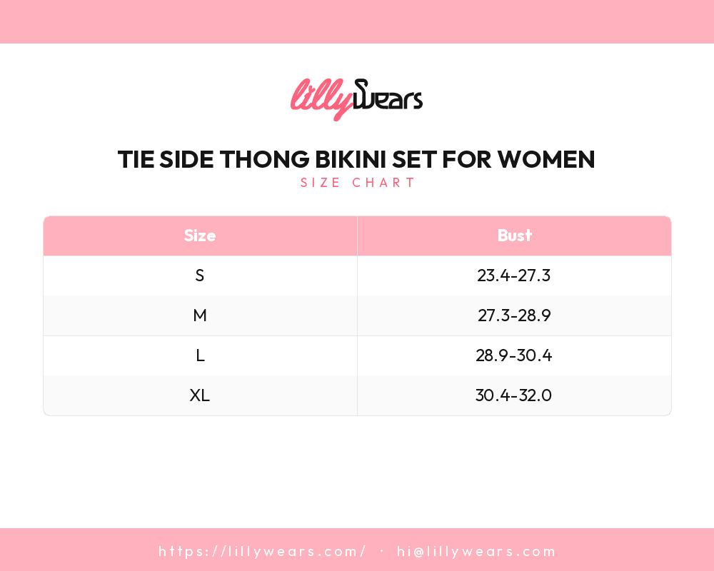 Tie Side Thong Bikini Set for Women size chart