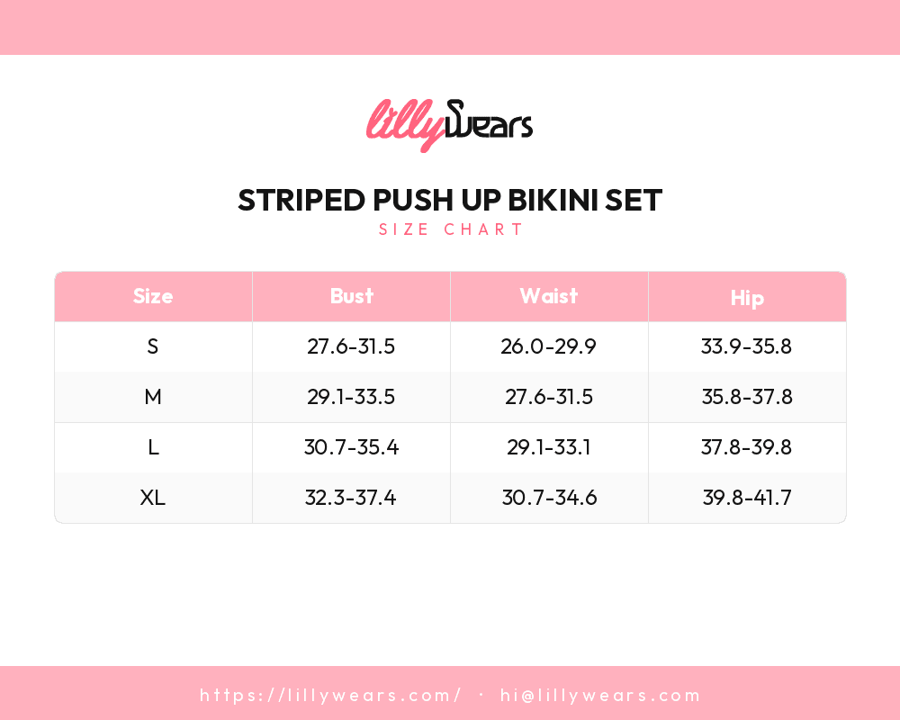 Striped Push Up Bikini Set size chart