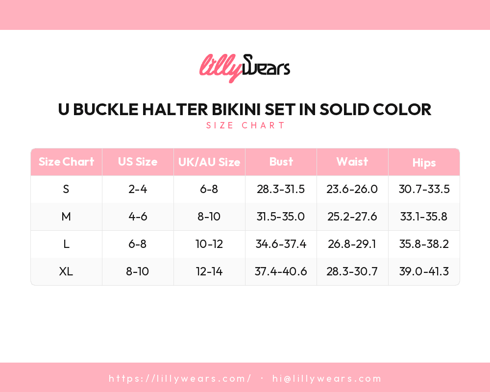 U Buckle Halter Bikini Set in Solid Color size chart