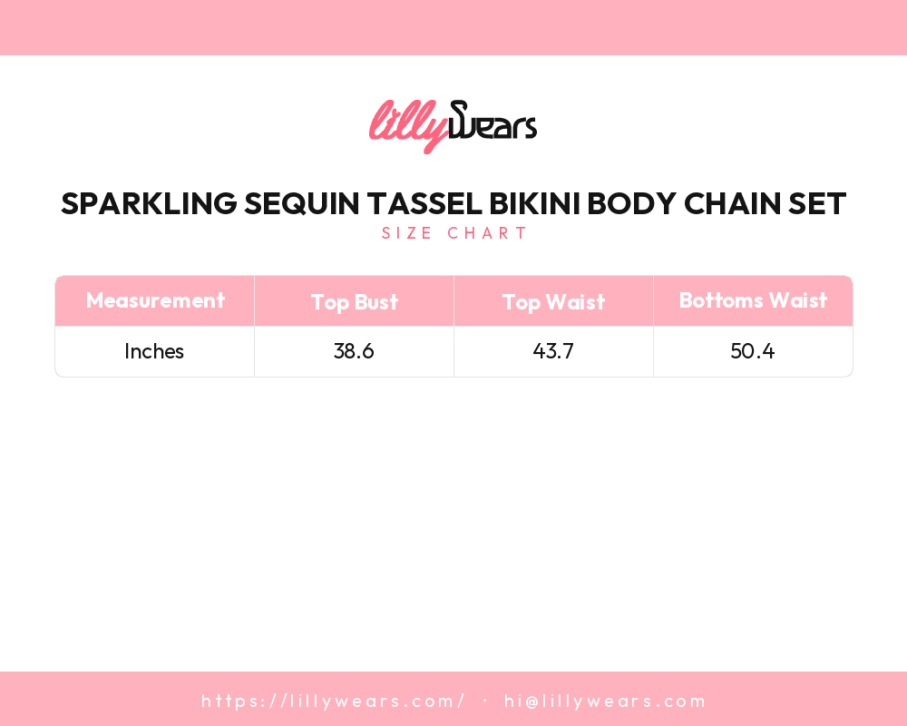 Sparkling Sequin Tassel Bikini Body Chain Set size chart