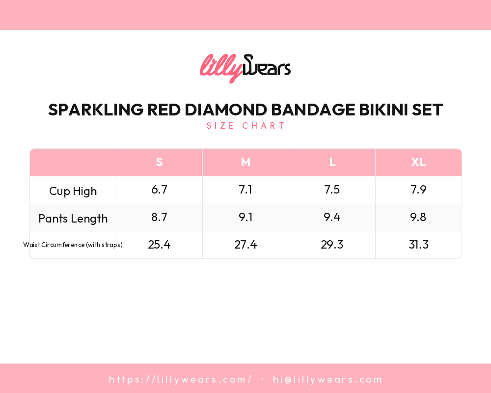 Sparkling Red Diamond Bandage Bikini Set size chart