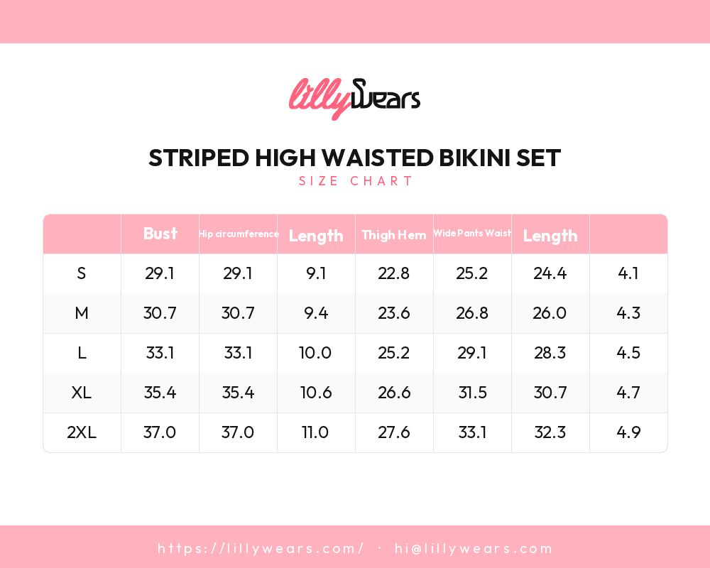 Striped High Waisted Bikini Set size chart