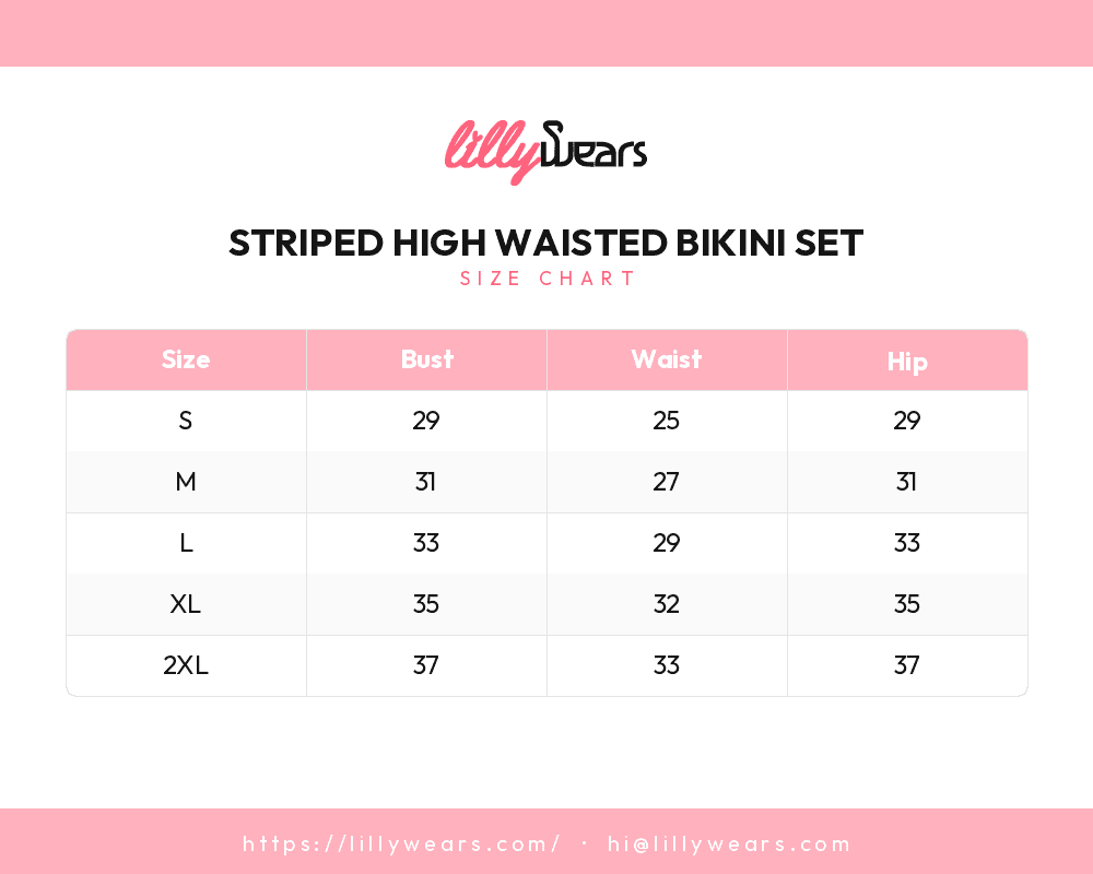 Striped High Waisted Bikini Set size chart