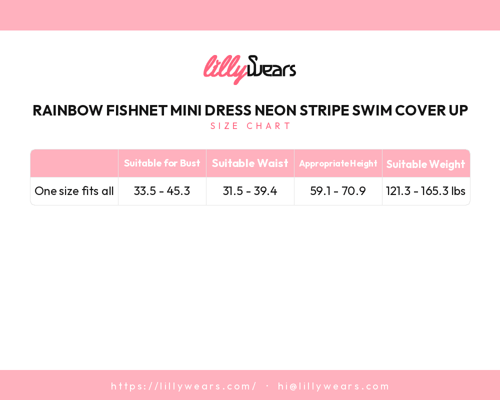 Rainbow Fishnet Mini Dress Neon Stripe Swim Cover Up size chart