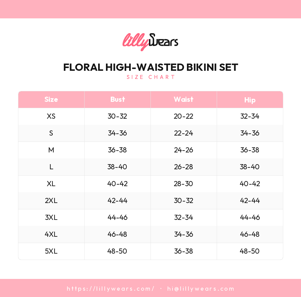 Floral High-Waisted Bikini Set size chart