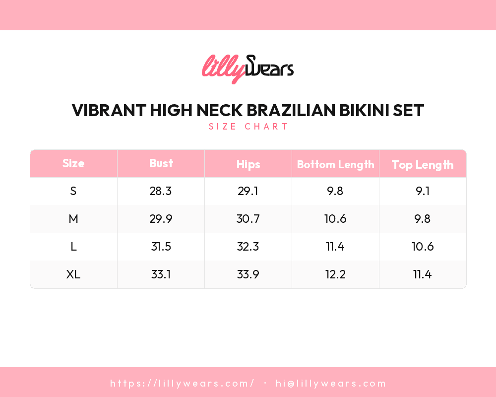 Vibrant High Neck Brazilian Bikini Set size chart