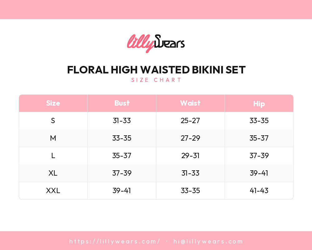 Floral High Waisted Bikini Set size chart