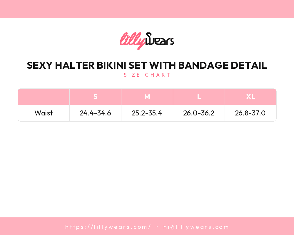 Sexy Halter Bikini Set with Bandage Detail size chart