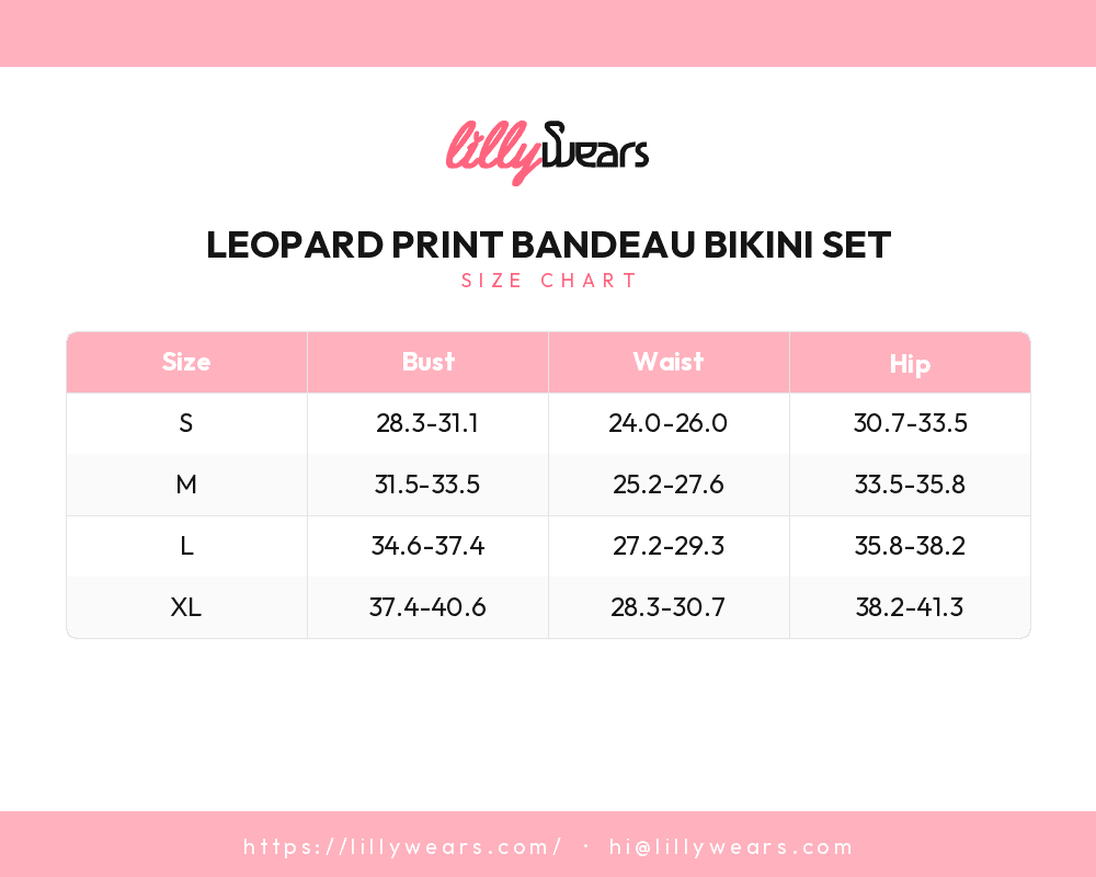 Leopard Print Bandeau Bikini Set size chart
