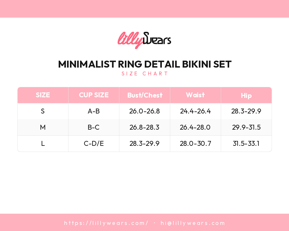 Minimalist Ring Detail Bikini Set size chart
