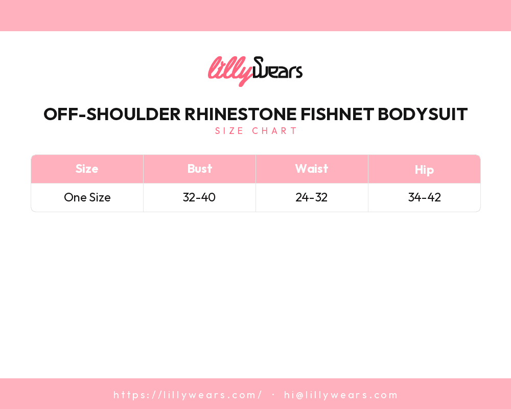 Off-Shoulder Rhinestone Fishnet Bodysuit size chart