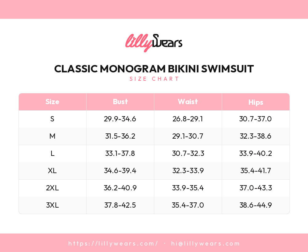 Classic Monogram Bikini Swimsuit size chart