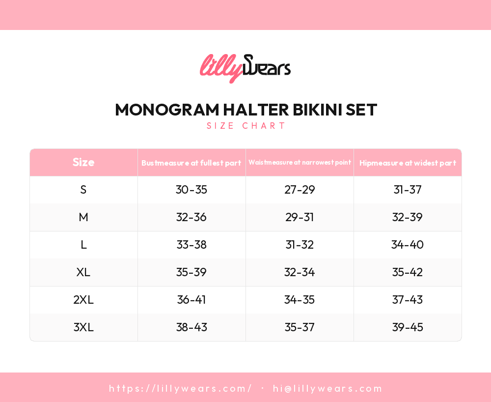 Monogram Halter Bikini Set size chart