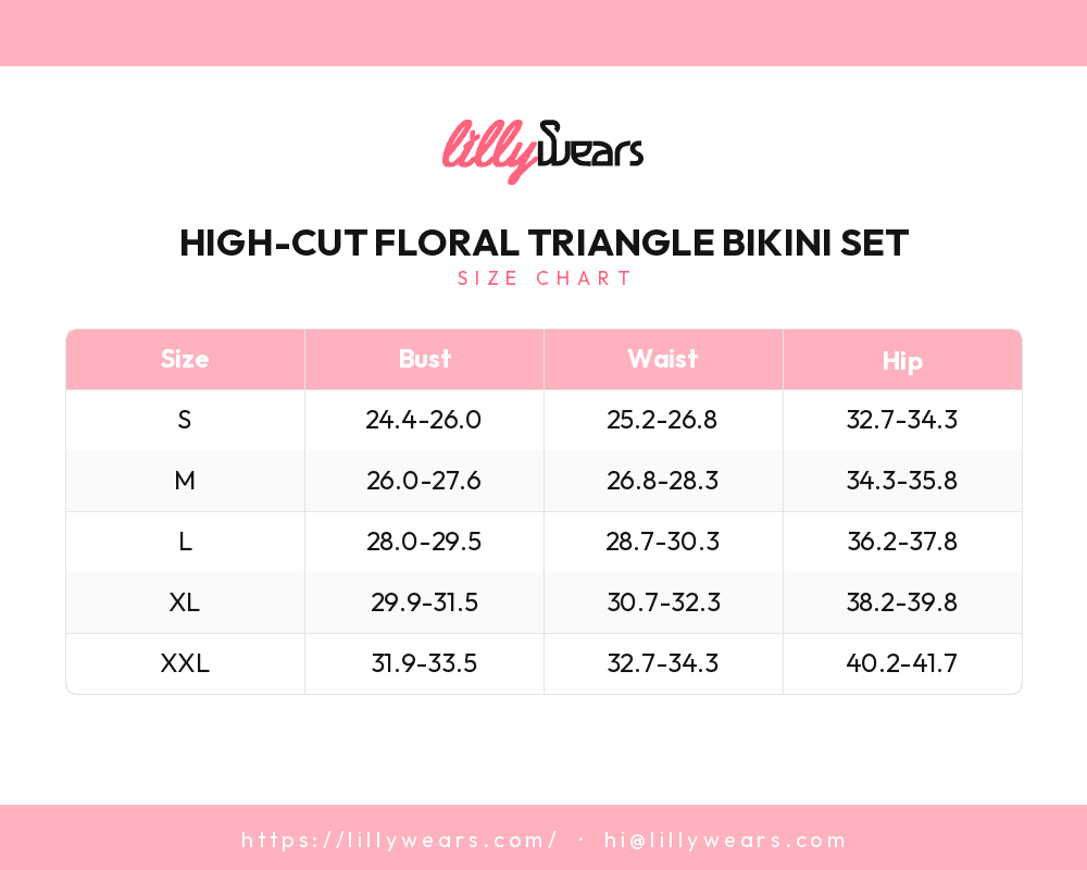 High-Cut Floral Triangle Bikini Set size chart