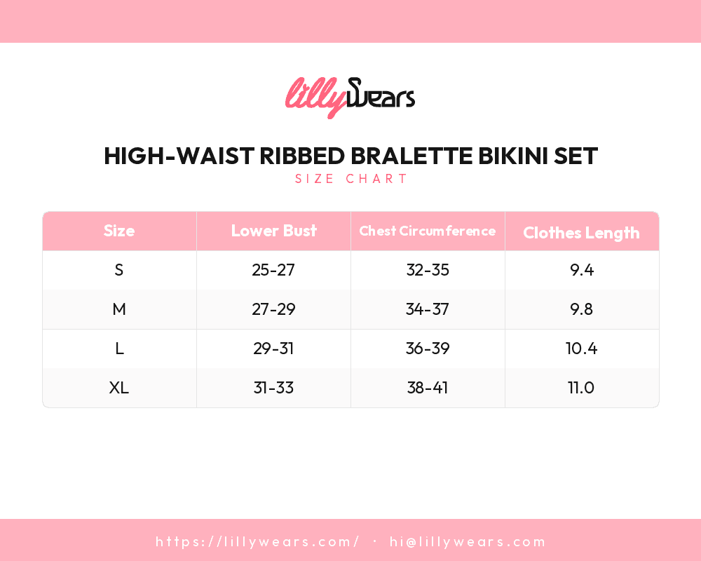High-Waist Ribbed Bralette Bikini Set size chart
