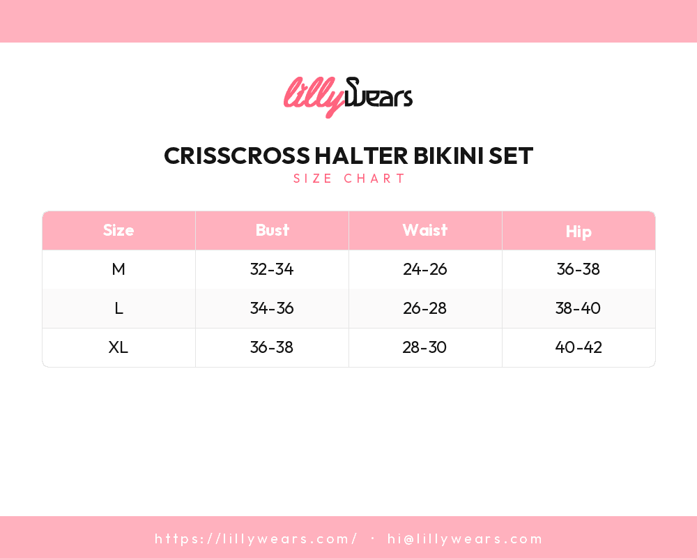 Crisscross Halter Bikini Set size chart