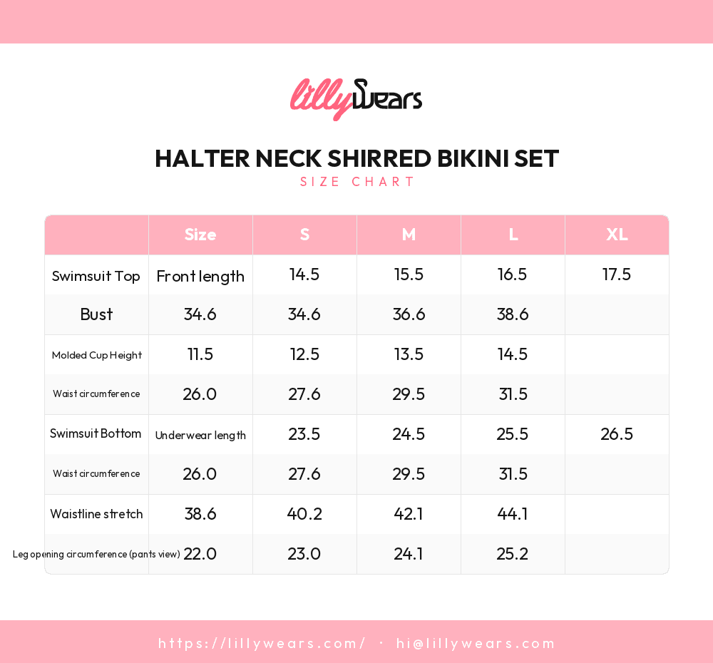 Halter Neck Shirred Bikini Set size chart