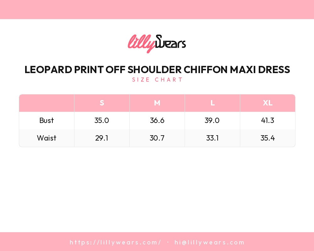 Leopard Print Off Shoulder Chiffon Maxi Dress size chart