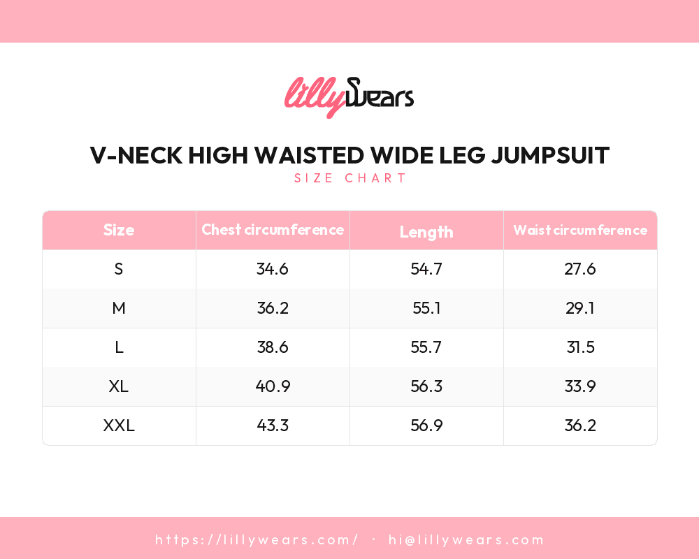 V-Neck High Waisted Wide Leg Jumpsuit size chart