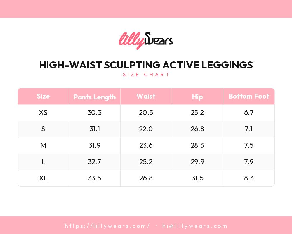 High-Waist Sculpting Active Leggings size chart