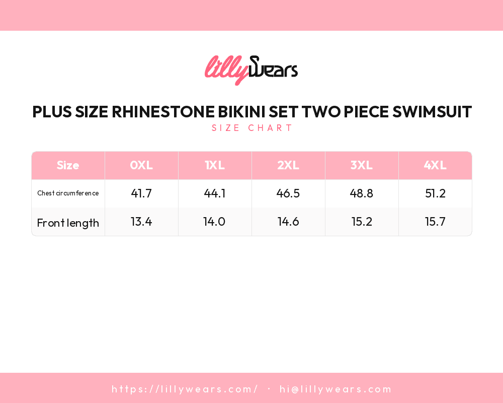 Plus Size Rhinestone Bikini Set Two Piece Swimsuit size chart