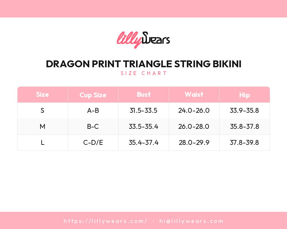 Dragon Print Triangle String Bikini size chart