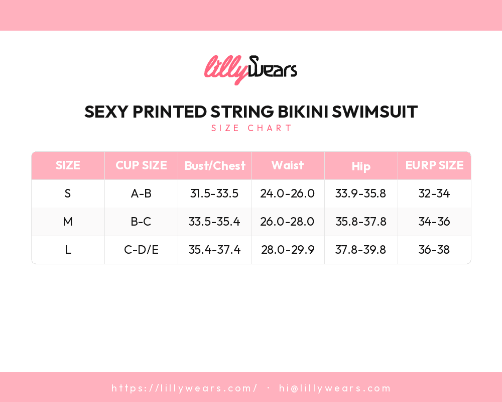 Sexy Printed String Bikini Swimsuit size chart