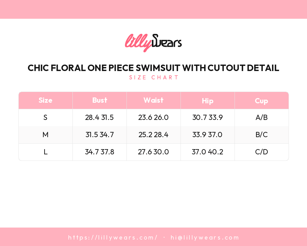Chic Floral One Piece Swimsuit with Cutout Detail size chart